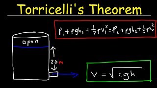 Torricellis Theorem amp Speed of Efflux Bernoullis Principle Fluid Mechanics  Physics Problems [upl. by Jarin769]