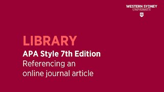 APA Style 7th Edition  Referencing a JOURNAL ARTICLE [upl. by Akemrehs]