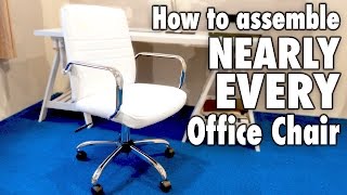 How to assemble nearly every OFFICE CHAIR  White bonded leather Costco furniture [upl. by Sidwel]