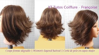 Coupe cheveux dégradée Femme  Layered Bob haircut  Corte de pelo en capas mujer [upl. by Nedla263]