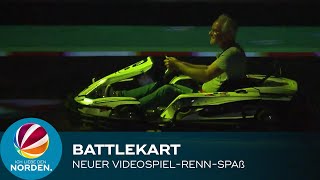 BattleKart Bispingen SAT1Reporter testet VideospielRennSpaß [upl. by Esdnyl40]