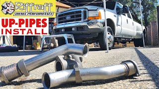 2001 F350 73  RiffRaff UpPipes Install  Stock up pipes leaking and falling apart JUNK SP [upl. by Birgit227]