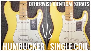 Humbucker Vs Single Coil on Identical STRATOCASTERS [upl. by Gitel913]