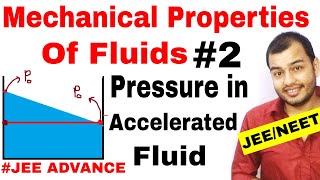 Class 11 chap 10  Fluids 02  Variation Of Pressure in an Accelerated Fluid JEE MAINS  NEET [upl. by Gipps363]