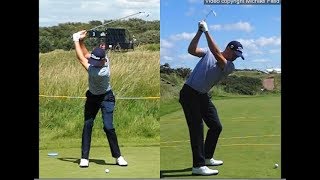 Justin Thomas golf swing  Long Iron faceon amp downtheline July 2017 [upl. by Aterg829]