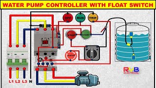 3 Phase DOL Starter Control and Power Wiring Diagram water Pump Controller with float switch [upl. by Driscoll]